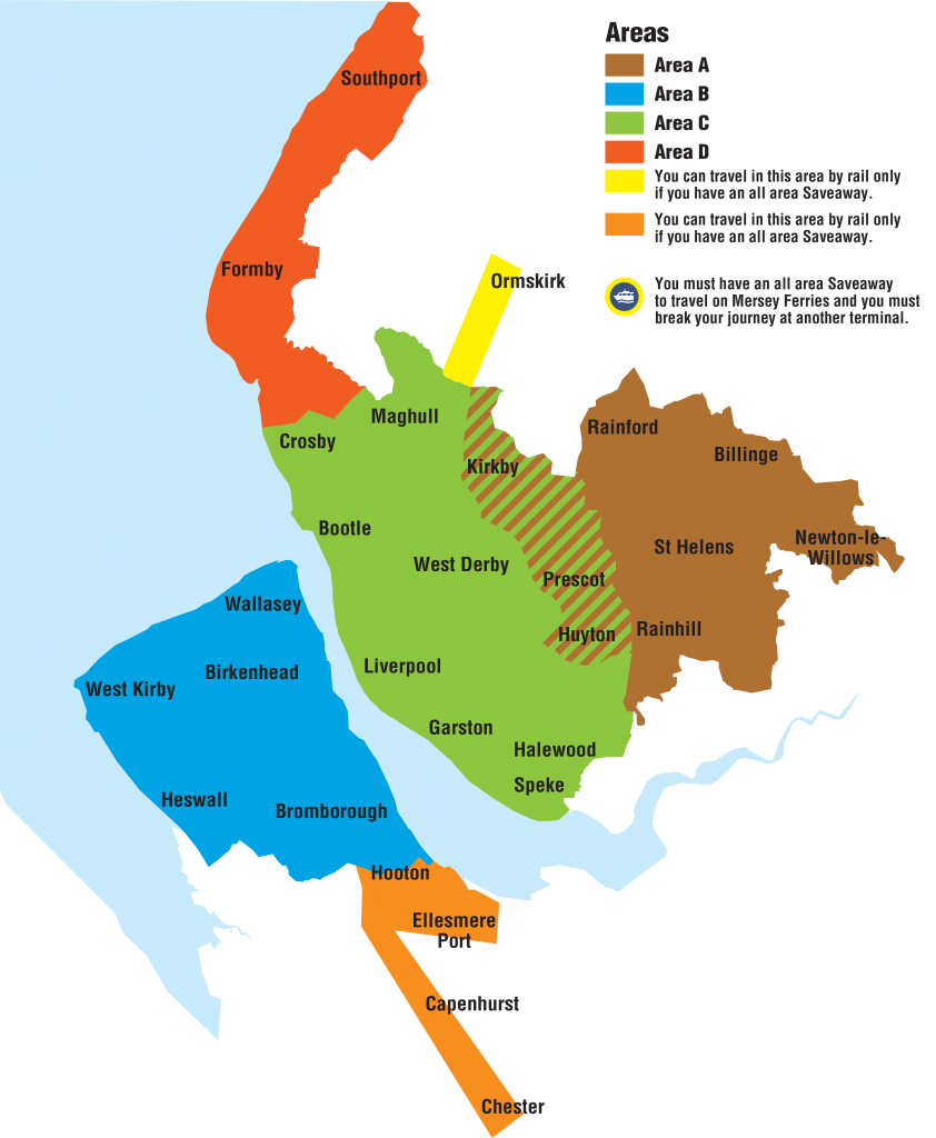 แผนที่ Area ของ Merseyside เพื่อใช้ Metro Card